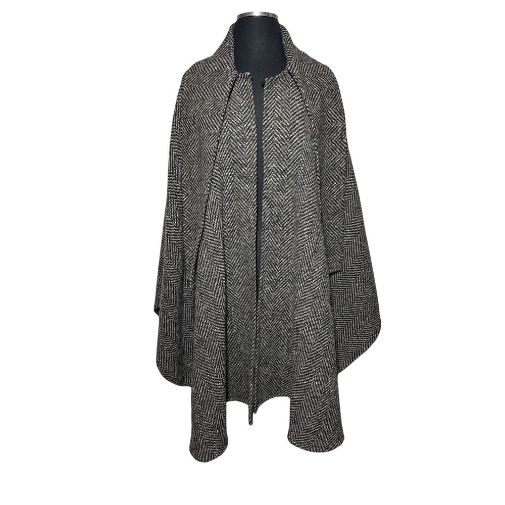 Vintage Wool Poncho Cape Penguin by M. Liman Co. 60s Tweed Sz Petite Open Front